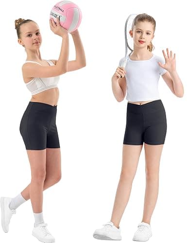 MEJING Girls V Cross Waist Athletic Shorts, Kids Soft Bike Volleyball Yoga Dance Running Cheer Gymnastics Gym Workout Shorts thumbnail 2
