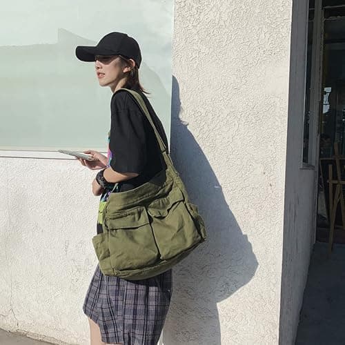 GAXOS Aesthetic Cute Messenger Bag for School Vintage Black Canvas Crossbody for Women Shoulder Laptop Bag thumbnail 5