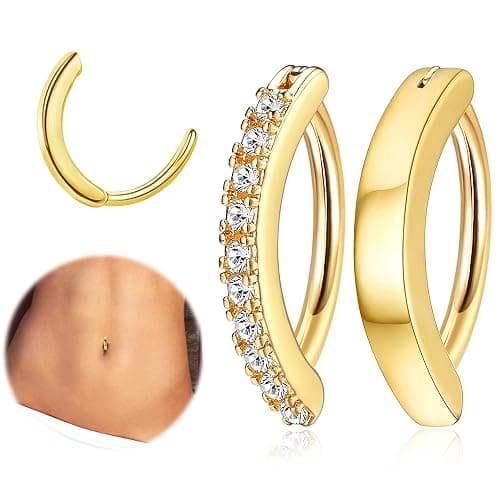 FIASASO 2Pcs 14G Clicker Belly Button Ring for Women Surgical Steel CZ Opal Belly Ring Simple Reverse Navel Rings Body Jewelry - Image 1