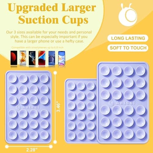Anteel Medium-Sized Silicone Suction Phone Case Adhesive Mount, Enhanced Suction Power and Upgraded Thickened Sticky Phone Grip, Durable, Hands-Free Sticky Phone Holder, 2.28"x3.46" (LPK&WHT) thumbnail 7