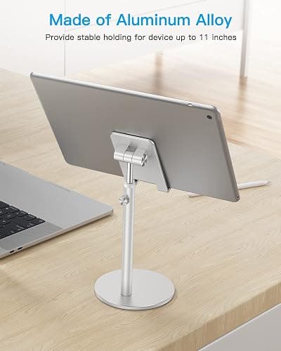 Cell Phone Stand, OMOTON Angle Height Adjustable Phone Stand, Aluminum Desktop Phone Holder Dock Stand for Desk, Compatible with iPhone 17 Pro Max, All Smartphones and Tablets(4-11''), Sliver thumbnail 6