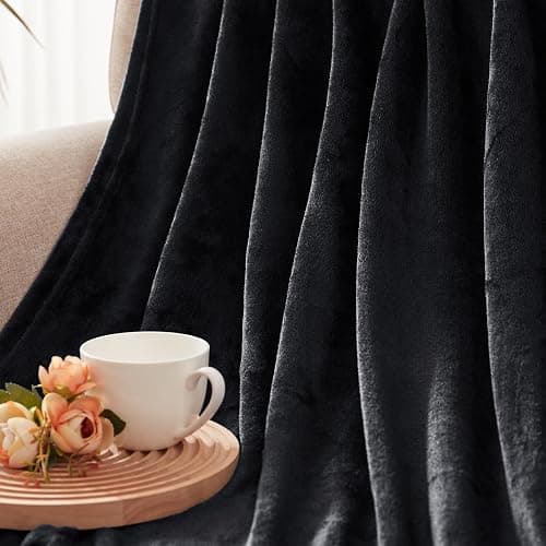 Exclusivo Mezcla Extra Large Fleece Throw Blanket for Couch, Sofa, 300GSM Super Soft and Warm Blankets, Black Throw All Season Use, Cozy, Plush, Lightweight, 50x70 Inches thumbnail 8