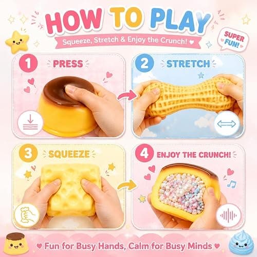 6 Pack Crunchy Squishy Squeeze Stress Squishies Ball Asmr Bead Filled | Butter Peanut Pudding Cream Cheese Potato Asmr Filled, Squeeze Stress Ball Rebound Calming Desk Decor Moldable Adults thumbnail 3