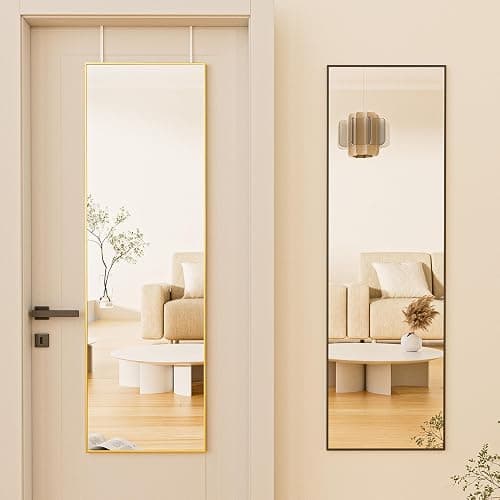 BEAUTYPEAK 16" x 50" Adjustable Height Over The Door Mirror, Full Length Hanging Door Mirror with Shatterproof Tempered Glass Aluminum Alloy Frame for Bedroom, Living Room, Bathroom, Dorm, Black thumbnail 6