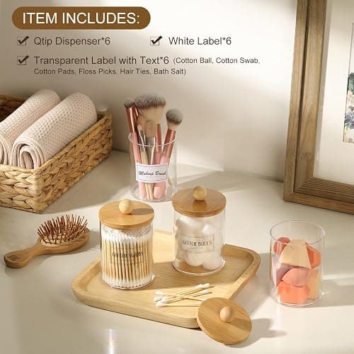 6-Pack Bamboo Qtip Holders - Bathroom Storage for Cotton Balls, Swabs, Pads, Floss thumbnail 2