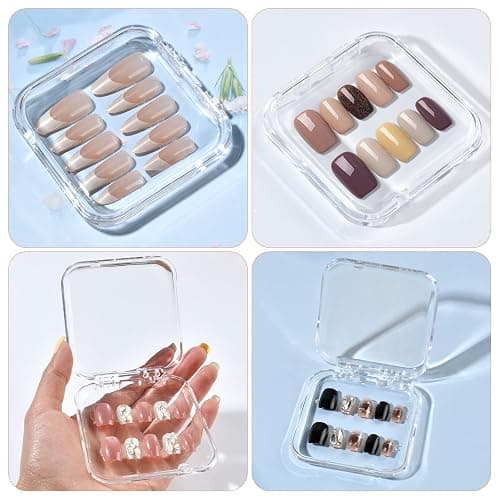 Aemygo 48 Sets Press On Nail Storage Box, Clear Artificial Nail Display Case Acrylic Nail Boxes Press On Nail Packaging Box, Adhesive Double Sided Tape Nail Box for Nail Salon thumbnail 6