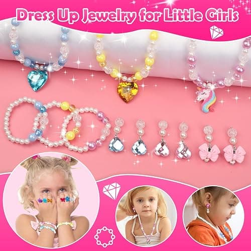 Kids Jewelry Kit Girls Toys, 153pcs Girls Dress Up Play Jewelry Set Kids Toys with Necklaces Bracelets Rings Earrings Hair Accessories and Storage Box, Christmas Birthday Gifts for 3-8 Year Old Girl thumbnail 7