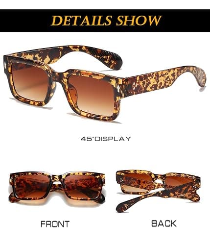 Square Frame Sunglasses for Women Men Trendy Chunky Rectangle Sun Glasses Black Shades UV400 Protection thumbnail 3