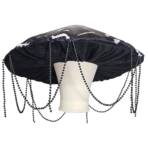 Dreamstall Original Mushroom Hat Costume Cosplay Accessory Hat Cap, Black Inkcap with Strung Beads, Oversized and Holds Shape thumbnail 2