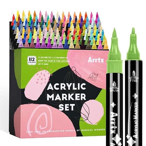Arrtx Paint Markers Paint Pens, 112 Colors Acrylic Paint Pens Dual-Tip for Rock Painting, Ceramic, Wood, Plastic, Scrapbooking, Brush Lettering, Card Making, DIY Crafts (Fine Tip and Brush Tip) thumbnail 9