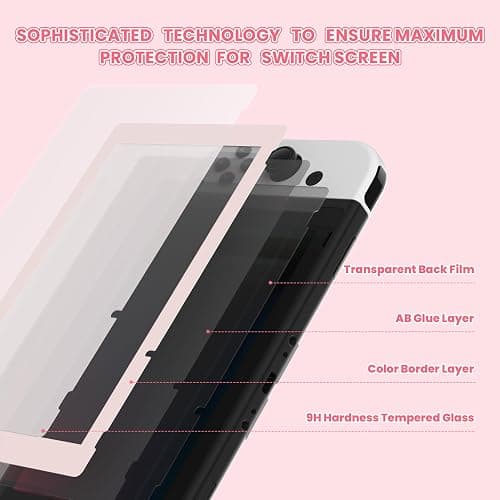 eXtremeRate 2 Pack Cherry Blossoms Pink Border Transparent HD Clear Saver Protector Film, Tempered Glass Screen Protector for Nintendo Switch [Anti-Fingerprint, Shatterproof, Bubble-Free] thumbnail 3