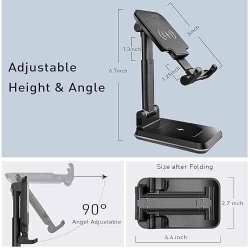 Tiluza Wireless Charger, 2 in 1 Dual Wireless Charging Stand, Adjustable Phone Holder for Desk 10W Qi Fast Charger Compatible with iPhone 14/13/12/11/Pro/Xs/Max/XR/X AirPods, Samsung S23/S22 thumbnail 4