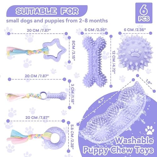 Petcare 6 Pack Puppy Teething Toys, Cute Purple Small Dog Chew Toys for Puppies 0-6 Months, Soft Rubber Rope Dog Teething Toys, Best Small Puppy Toys, Puppy Essentials Supplies thumbnail 7