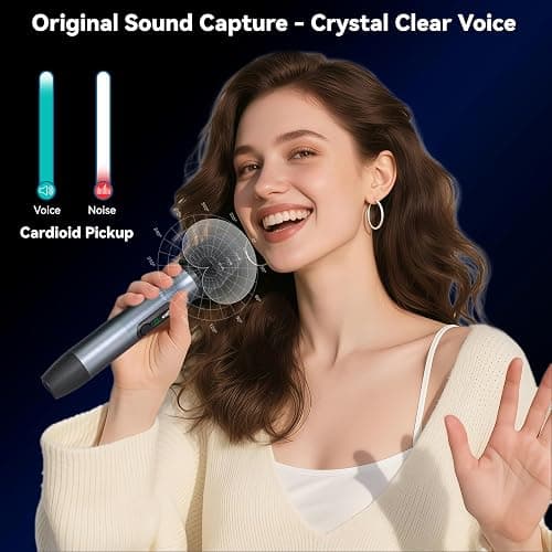 AFUOO Wireless Microphone Set for Singing, Speeches & Events, 2.4GHz Dual-Mic Receiver, 200ft, Storage Bag Included, Metal Cordless Mic 2 Pack for Karaoke Machines, PA Systems, PartyBox, Gray-Blue thumbnail 3