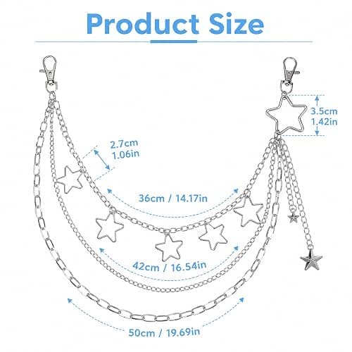 Gothic Silver-Tone Layered Star Pants Chain, Wallet Chain Punk Chains Cute Hip Hop Star Lock Charm Jeans Chains Goth Grunge Emo Punk Accessories for Women Men thumbnail 2