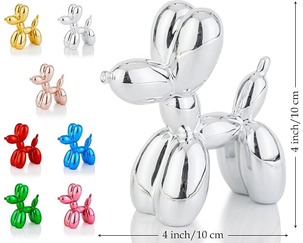 AMOIENSIS Glänzende Ballonhund-Statue, elektroplattierte Tierskulptur, kleine Dekofigur für Regal, vielseitige Schreibtischdekoration, farbenfroher Ballonhund, Silber, 10,2 cm thumbnail 3