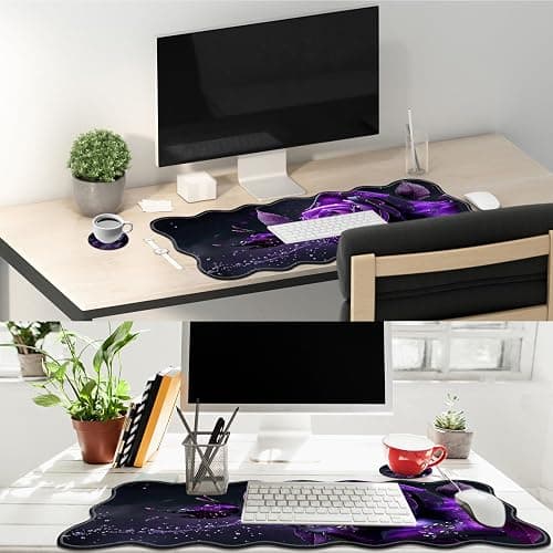 Desk Mouse Pad，Desk Mat for Keyboard and Mouse with Coasters,Durable Office Desk Mat 31.5"x 11.8", Large Gaming Keyboard Mouse Pad Non-Slip Rubber Pad-Purple Rose thumbnail 5