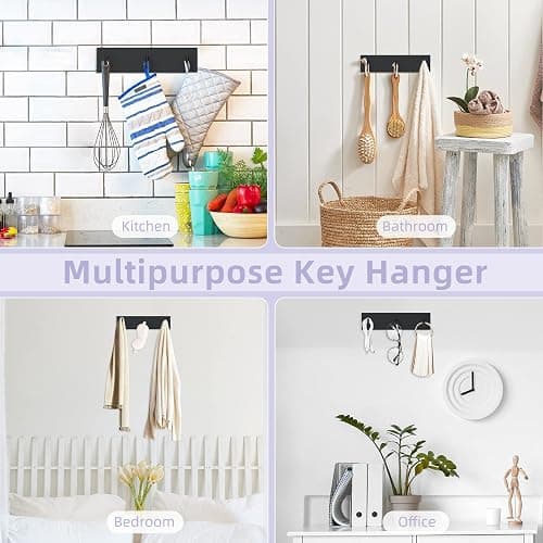 VIS'V Key Holder Wall Mount, Small Metal Self Adhesive Key Hanger with 3 Hooks, No Drilling, Extra Adhesive Strip, Black thumbnail 6