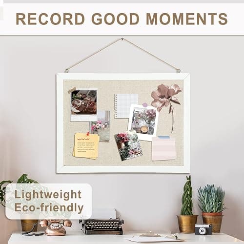 AMUSIGHT 2-Pack Double-Sided Cork Board with Linen, 16" x 12" Hanging Wood Framed Bulletin Board, Picture Display Vision Board Kit Corkboards for Wall School Office Decor, 20 Pushpins (Vintage White) thumbnail 6