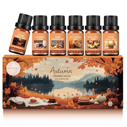 WECONA Fall Essential Oils Set, 6 x 10 mL Fall Scents for Diffuser | Fall Essential Oils, Pumpkin Spice & Apple Cider, Diffuser Oils, Candle & Soap DIY, 6 Pack - Image 1