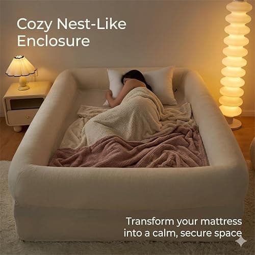 Bordered Bed Sheet with Padded Edges, Sherpa Fleece Bed Sheet with Borders, Soft Bumper Mattress Protector for Cozy Nest Sleep, Non-Slip Deep Pocket Fitted Sheet, Breathable Wrinkle Free (King) thumbnail 7