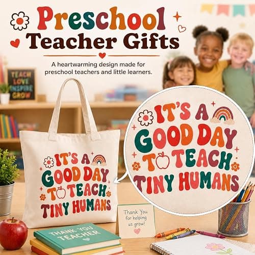 JIOIGFTSY Teacher Canvas Totes Bag Teacher Appreciation Gifts for Women | Teacher tote bags with “It’s a Good Day to Teach Tiny Humans” print; canvas tote bag for women, school, work, and daily use thumbnail 4