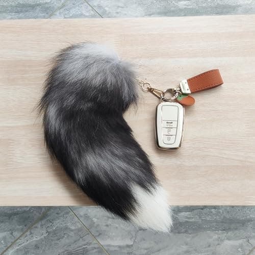 WtgwtQ Fluffy Fox Tail Fur Keychain Therian Cosplay Handbag Tassel Hook Accessories for Women Black Soft Faux Furry Tails Toy Kids Birthdays Party Costume Cat Toys for indoor Cats thumbnail 5