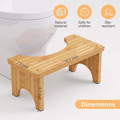 Uaniar Bamboo Toilet Stool, Wooden Squatting Potty Stool for Adults, 7 Inch Toilet Stool Squat Adult, Non-Slip Wood Poop Stool for Bathroom, Portable Toilet Foot Pooping Steps for Kids thumbnail 6