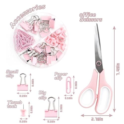 Pink Office Supplies, UPIHO Pink Desk Accessories, Stapler and Tape Dispenser Set for Women with Stapler, Tape Dispenser, Staple Remover, Staples, Clips, Scissor and Tabs,Gift for Students, Coworkers thumbnail 4