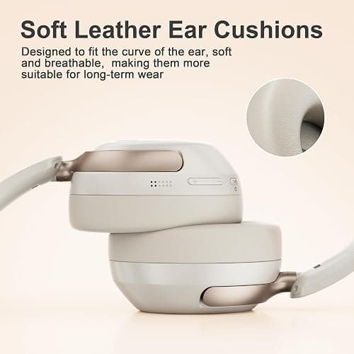 LORELEI QC30 Hybrid Active Noise Cancelling Headphones,Over-Ear Wireless Bluetooth,Beige Protein Leather, Active Noise Control & Transparency Mode,Deep Bass, Built-in Mic thumbnail 3