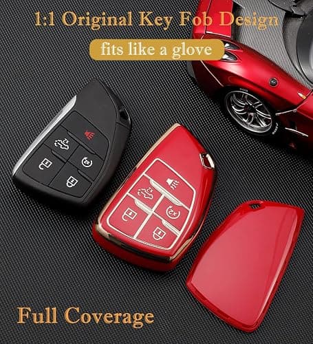 Cacacar Key Fob Cover for Chevy GMC with Keychain, Silverado Sierra Tahoe Suburban Equinox Traverse Yukon Denali Terrain Buick Envision Premium Soft TPU Case (5 Buttons Ivory) thumbnail 5