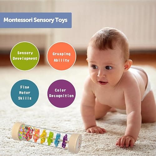Rain Stick Montessori Baby Toys for 6-12 Months 1 Year Old, Wooden Rainmaker Infant Musical Sensory Toy, Baby Shower Gift for Newborn Toddler Boys Girls, 7.7" thumbnail 4