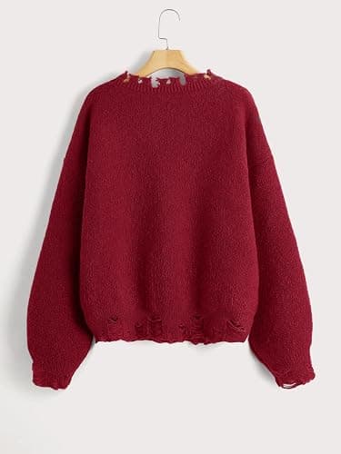 SHENHE Women's Oversized Skeleton Pattern Ripped Round Neck Sweater Pullover thumbnail 3