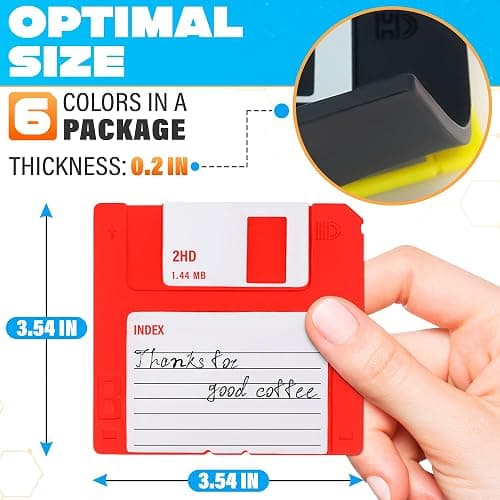 6 Pcs Floppy Disk Coaster Set - 3.54"x3.54" Funny Coasters, Retro Coasters for Office, Made of Durable & Flexible Non-Slip Silicone - Waterproof Office Coaster for Desk Decor and 90s Gifts Ideas thumbnail 2