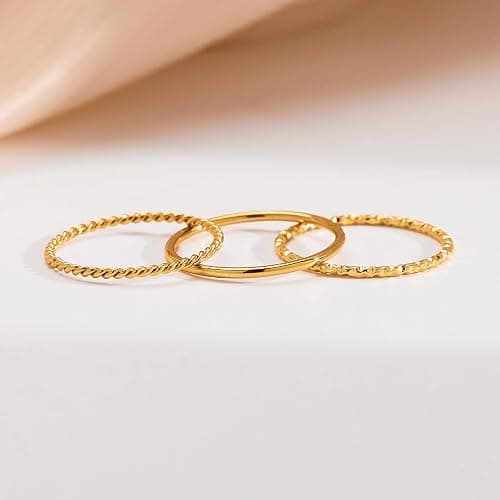 Gokeey Gold Rings for Women Non Tarnish, Dainty 14K Gold Plated Stackable Thin Thumb Ring Set Trendy Pinky Wedding Bands Engagement Rings for Women Size 3 4 5 6 7 8 9 10 11 thumbnail 7