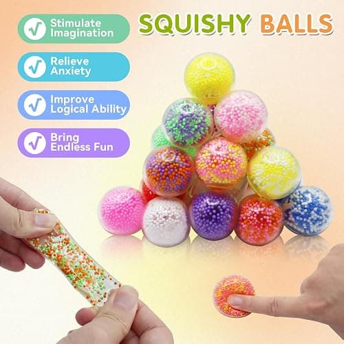 30 Pack Round Squeeze Balls - Bulk Stress Balls for Anxiety , Filled with Foam Particles | Squeeze Toys for Stress Relief, Sticky Balls for Ceiling, Fidgets for Classroom thumbnail 3