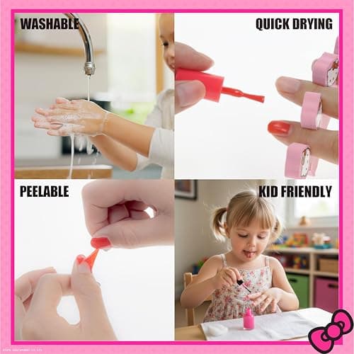 Hello Kitty Water-Based Nail Polish Set, Peel-Off Set with Glittery & Opaque Colors and Nail Accessories for Girls Kids, Perfect for Dress Up, Parties & Makeovers Ages 3+ by Townley Girl thumbnail 4