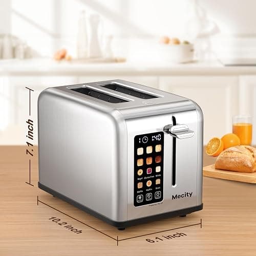 Mecity 2 Slice Toaster Touch Screen 1.5" Wide Slot, Stainless Steel Smart Bread Toaster for Bagel Muffin Waffle Gluten Free Breads, Timer, Defrost, Reheat, 120V 825W - Stainless Steel thumbnail 8