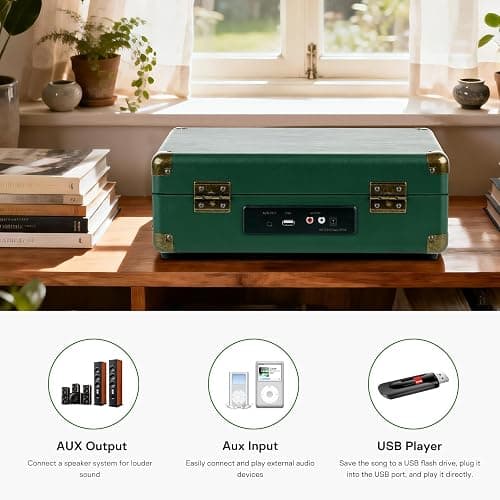 Record Player Portable with Bluetooth Connection USB Playback and Built in Rechargeable Battery 3 Speed Turntable Suitcase Design Vinyl Player with Built in Speakers for Home or Travel thumbnail 6