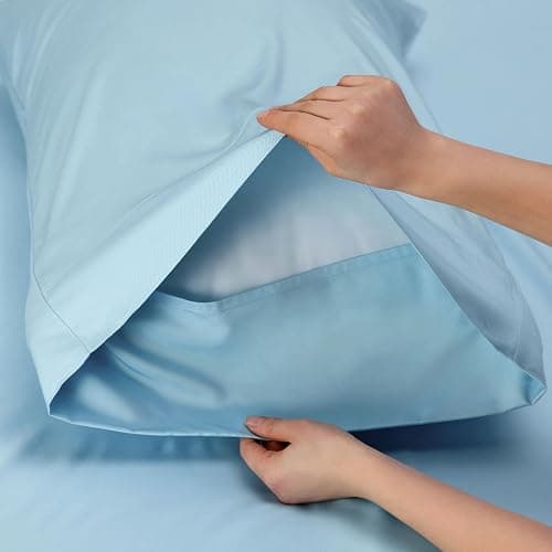 Bedsure Cooling Sheets Twin XL, Rayon Derived from Bamboo, PureWoven, Breathable & Soft Twin XL Sheet Sets, Deep Pocket Up to 16 Inches, Hotel Luxury Silky Dorm Bedding for Hot Sleepers, Aqua thumbnail 5