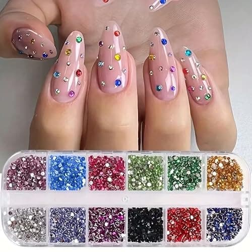 24Grid Shiny Colorful Nail Art Rhinestones 3D Flatback Rhinestones Pearl Nail Charms and Crystals Gems Nail Accessories for Acrylic Nail Tips Manicure Decor thumbnail 7