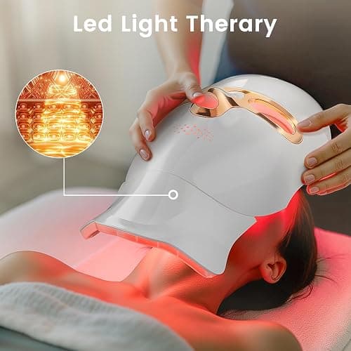tinkoola Red Light Therapy Mask for Face & Neck, LED Face Light Therapy,USB C Rechargeable,Infrared Mask for Home Working Travel Yoga (White Gold) thumbnail 9