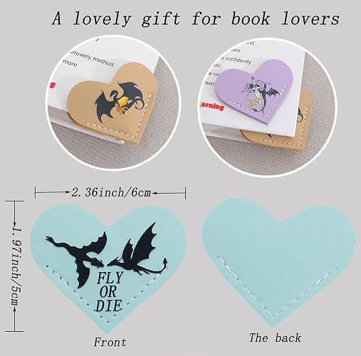 Fourth Wing Leather Bookmark,Cute Heart Bookmark,Suitable for Women Children Reading Accessories for Book Lovers The Students Teacher Gifts thumbnail 3