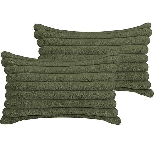 12x20 Throw Pillow Covers Set of 2, Decorative Faux Fur Covers for Bed, Couch Soft Fluffy Pillow Cover with Velvet Back for Living Room, Neutral Home Décor Accent for Sofa - Green - Green - 20" x 12" (Pack of 2)
