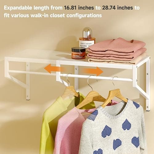 ThreeHio Expandable Closet Shelves Wall Mounted, 3 Pack Closet Shelving with Hanging Rods, Wall Shelving for Walk-in Closet, Hanging Shelves Organizer and Storage for Closet, Laundry thumbnail 5