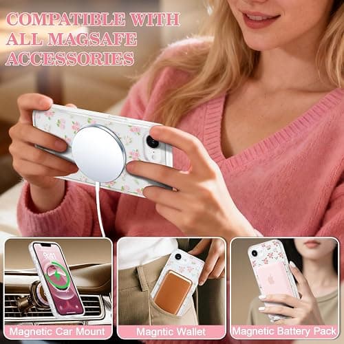 QLTYPRI Magnetic for iPhone 17e / iPhone 16e Case Compatible with Magsafe, Cute Floral Flower Aesthetic Phone Case Slim Clear Anti-Yellowing Shockproof Phone Cover for Girls Women - Floral thumbnail 6