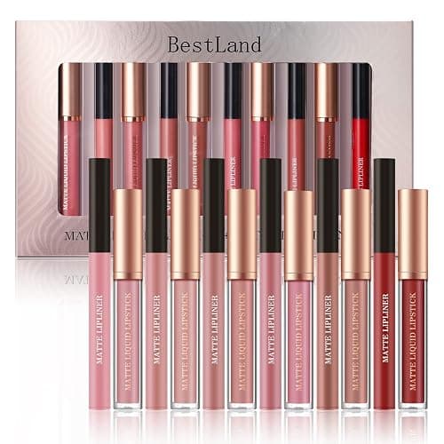 BestLand 12Pcs Matte Liquid Lipstick + Lip Liner Pens Set, One Step Lips Makeup Sets Pigment Velvety Nude Lip Stain Waterproof Long Wear Lip Gloss Make up Gift Set (Set C) thumbnail 2