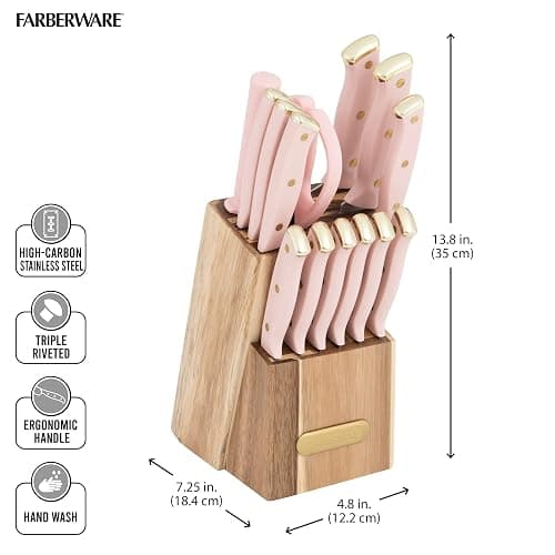 Farberware 15-Piece Knife Block Set with Black Soft-Grip Handles and Graphite Block - Kitchen Knife Set with Chef Knife, Steak Knives, Shears and Sharpening Steel thumbnail 3