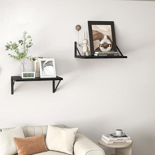 Heimlove Black Deep Floating Shelves for Wall, 16W x 12D Wood Wall Shelves Set of 2, Wide Floating Bookshelf for Living Room, Kitchen, Office, Bedroom and Decor Storage, with Metal Bracket - Black thumbnail 7