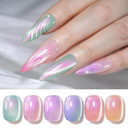 Born Pretty Magnetic Gel Nail Polish Set,Pastel Coral Sea Magnetic Eye Gel Jelly Glass Crystal Magnetic Gel Polish Nail Art Manicure Kit 6PCS thumbnail 9